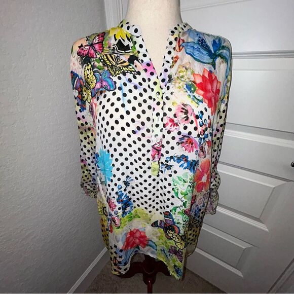 Shana 1/4 Button Down Viscose Silk Mix Print Tunic Blouse Shirt Top - Picture 14 of 14